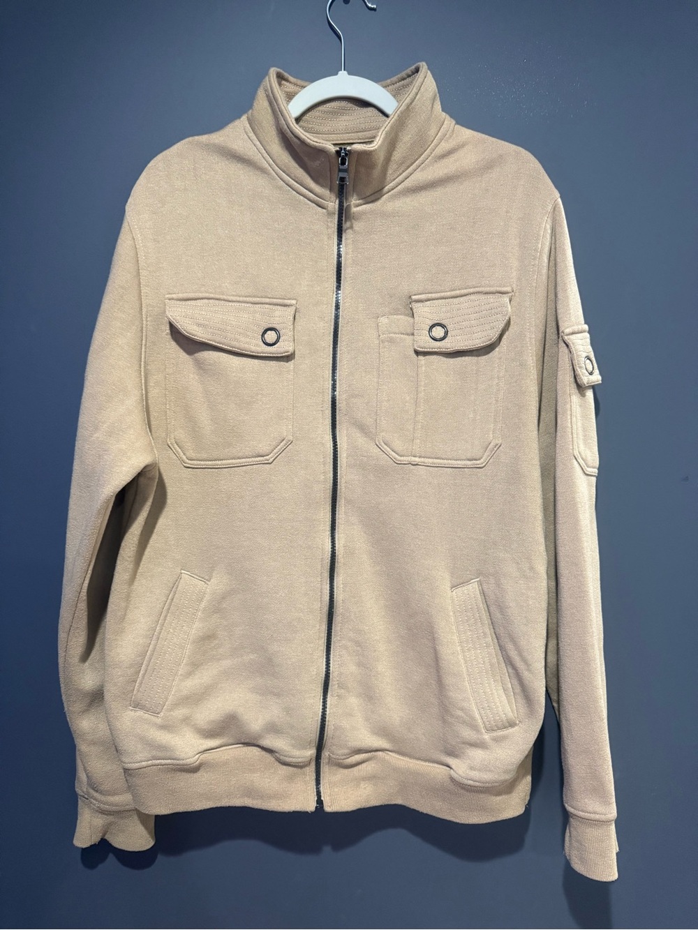 Gold Label Brand GLB Mens L Tan Full Zip Utility Jacket Military Style Cotton